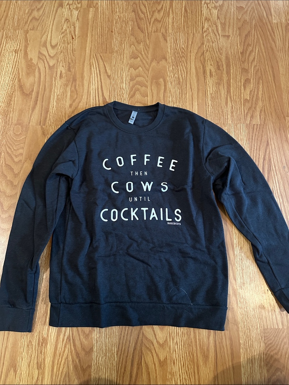 Rosebud Black Crewneck Sweatshirt with White Text